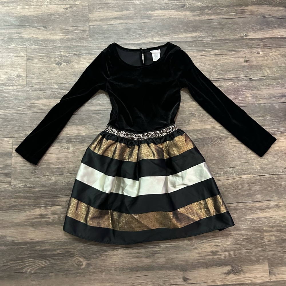 Sweet Heart Rose Black and‎ Gold Striped Dress Holiday Formal